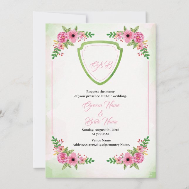Plantilla de invitación de boda floral (Anverso)