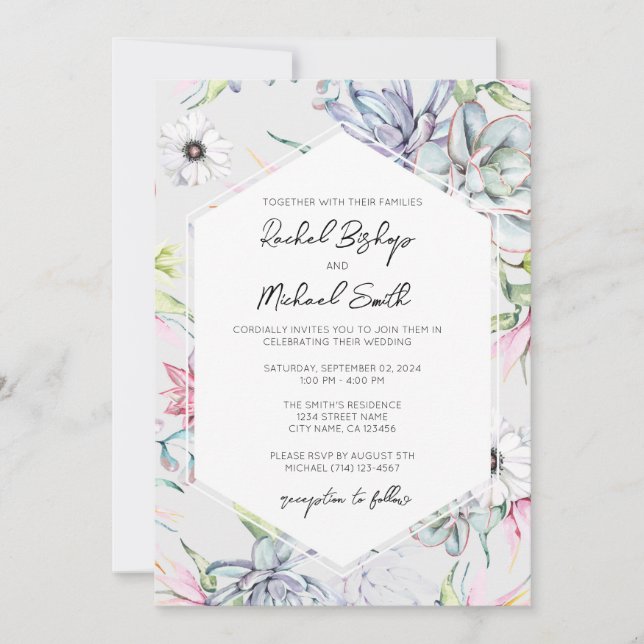 Plantilla de invitación de boda floral (Anverso)