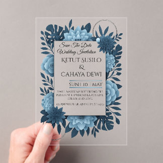 Plantilla de invitación de boda floral azul elegan