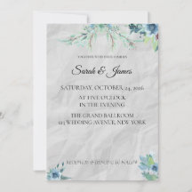 Plantilla de Invitación de Boda Floral Azul Polvor