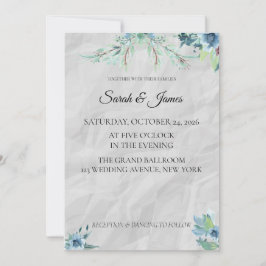 Plantilla de Invitación de Boda Floral Azul Polvor