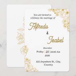 Plantilla de Invitación de Boda Floral Dorada Edit