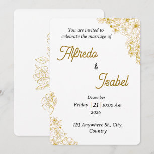 Plantilla de Invitación de Boda Floral Dorada Edit
