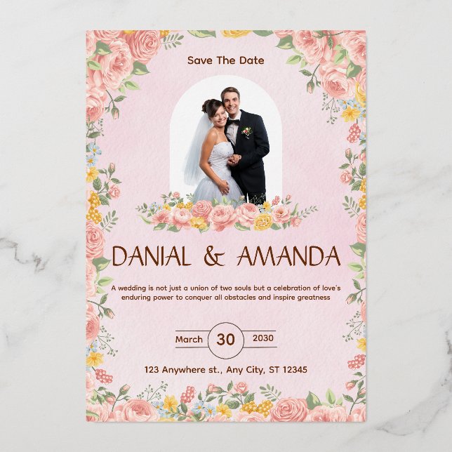 Plantilla de Invitación de Boda Floral Editable (Anverso)