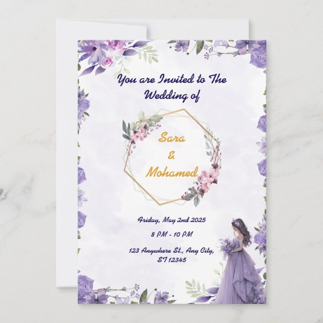 Plantilla de invitación de boda floral elegante (Anverso)