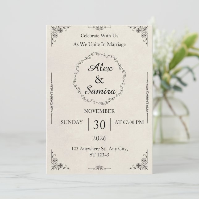 Plantilla de Invitación de Boda Floral Elegante (Anverso de pie)