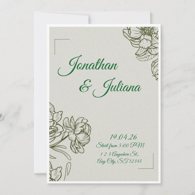 Plantilla de invitación de boda floral elegante  (Anverso)