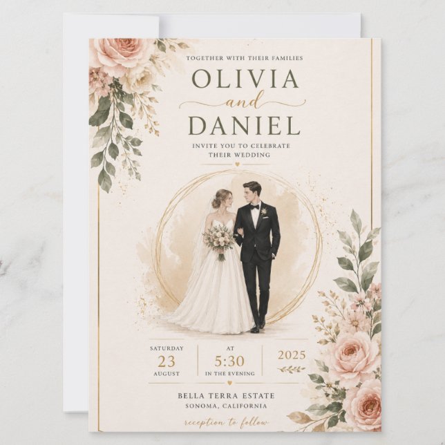 Plantilla de Invitación de Boda Floral Elegante (Anverso)