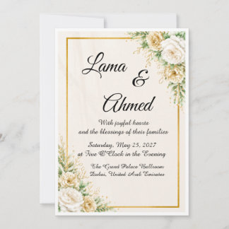 Plantilla de Invitación de Boda Floral Marfil Dora