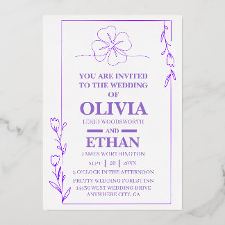 Plantilla de Invitación de Boda Floral Morada Eleg