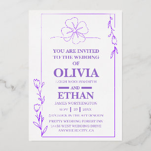 Plantilla de Invitación de Boda Floral Púrpura Ele