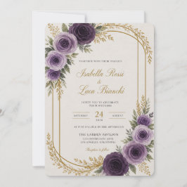 Plantilla de Invitación de Boda Floral Púrpura Ele