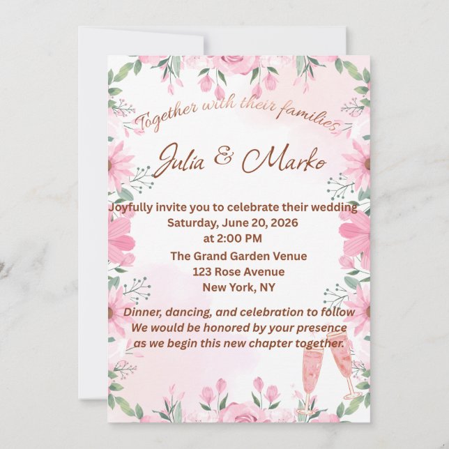 Plantilla de Invitación de Boda Floral Romántica (Reverso)