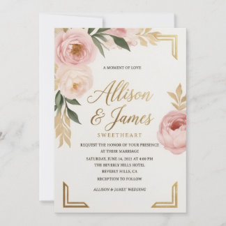 Plantilla de Invitación de Boda Floral Rosa Elegan