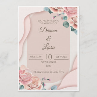 Plantilla de Invitación de Boda Floral Rosa Elegan