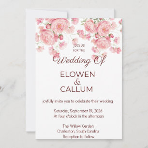 Plantilla de Invitación de Boda Floral Rosa Polvor