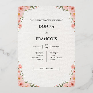 Plantilla de Invitación de Boda Floral Rosa Sonroj