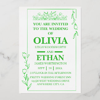 Plantilla de Invitación de Boda Floral Verde Elega