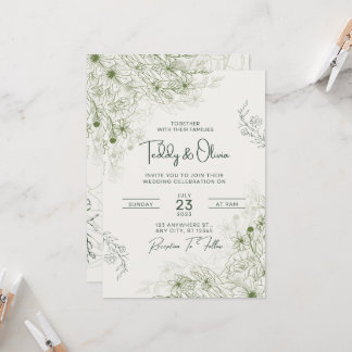 Plantilla de Invitación de Boda Floral Verde Elega