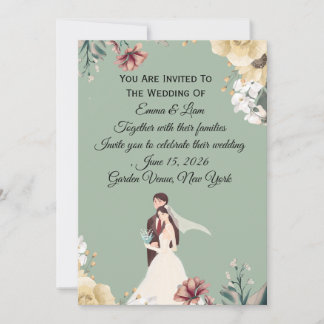 Plantilla de Invitación de Boda Floral Verde Salvi
