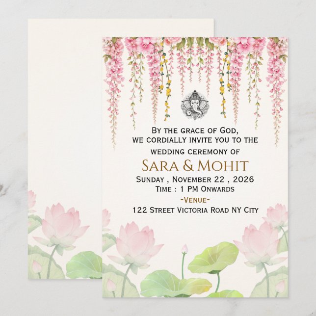 Plantilla de Invitación de Boda India Editable (Anverso / Reverso)