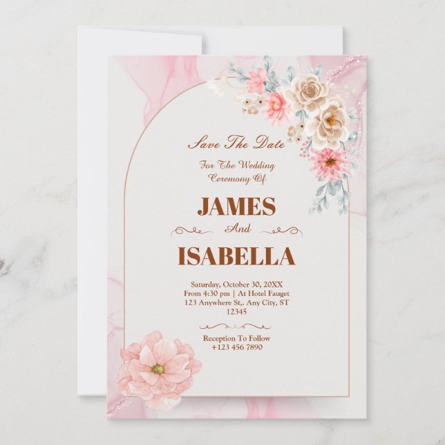 Plantilla de invitación de boda personalizada eleg (Anverso)