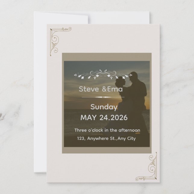 Plantilla de Invitación de Boda Romántica y Minima (Anverso)