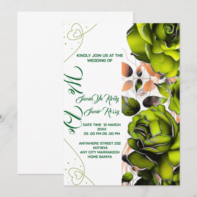 Plantilla de Invitación de Boda Rosa Cremosa | Imp (Anverso / Reverso)