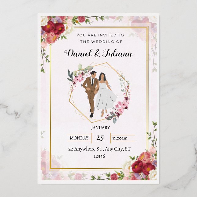 Plantilla de Invitación de Boda Rosa Invitación de (Anverso)