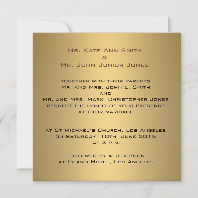 Plantilla de invitación de boda sofisticada de oro (Anverso)