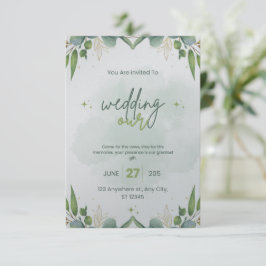 Plantilla de invitación de bodas verdes de sabios