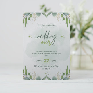 Plantilla de invitación de bodas verdes de sabios