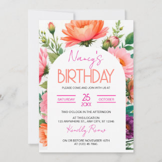 Plantilla de invitación de brunch de cumpleaños fl