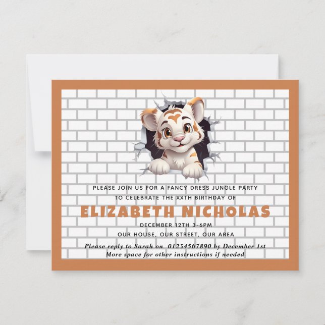 Plantilla de invitación de cachorro de tigre lindo (Anverso)