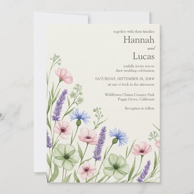 Plantilla de invitación de casamiento de flores si (Anverso)