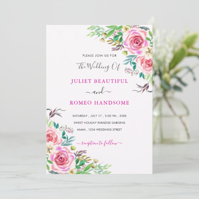 Plantilla de invitación de casamiento de Rosa de c (Anverso de pie)