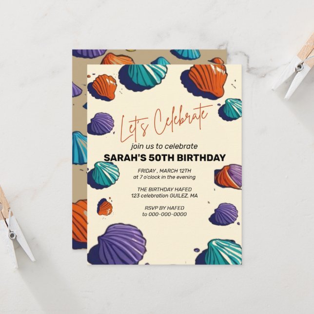 Plantilla de invitación de celebración, sorpresa e (Anverso/Reverso In Situ)