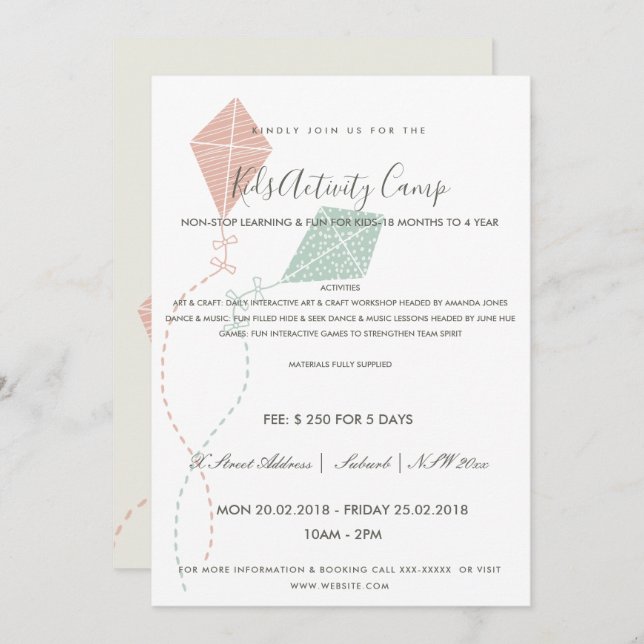 PLANTILLA DE INVITACIÓN DE CLASE DE ACTIVIDAD INVI (Anverso / Reverso)