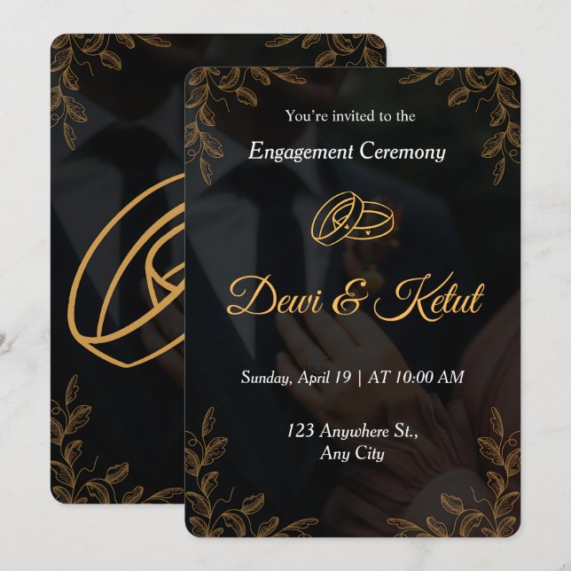 Plantilla de Invitación de Compromiso de Oro Negro (Anverso / Reverso)