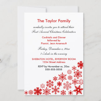 Plantilla de invitación de copos de nieve rojos 5x