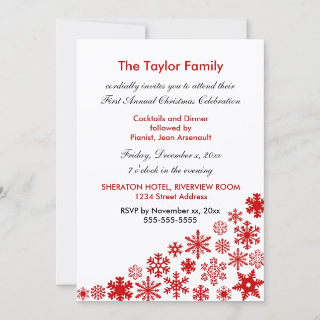 Plantilla de invitación de copos de nieve rojos 5x (Reverso)