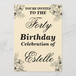 Plantilla de Invitación de Cumpleaños 40 Elegante