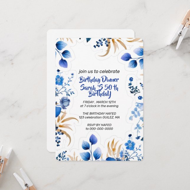 Plantilla de invitación de cumpleaños 50 editable: (Anverso/Reverso In Situ)