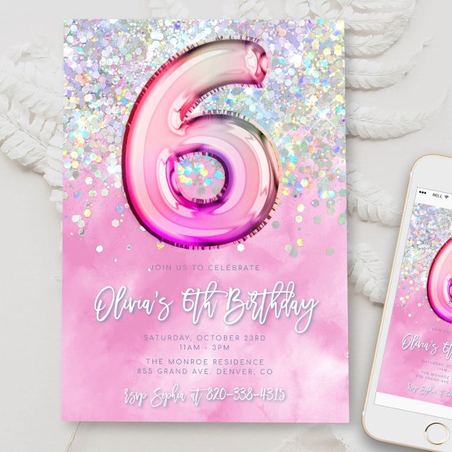 Plantilla de invitación de cumpleaños 6 rosa edita (Subido por el creador)
