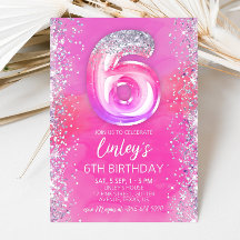 Plantilla de invitación de cumpleaños 6 rosa edita