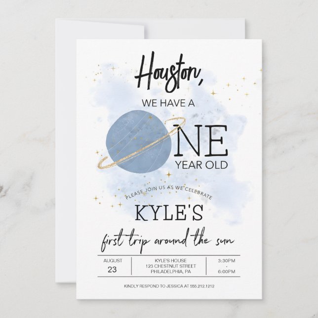 Plantilla de invitación de cumpleaños al espacio e (Anverso)