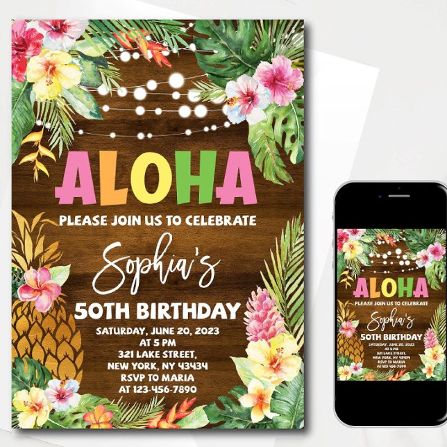 Plantilla de invitación de cumpleaños Aloha Hawaia (Subido por el creador)