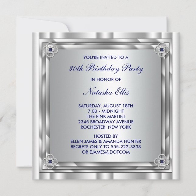 Plantilla de invitación de cumpleaños azul platead (Anverso)