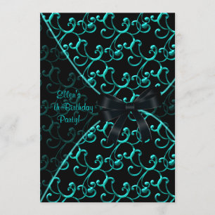 Plantilla de invitación de cumpleaños azul turques