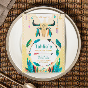 Plantilla de invitación de cumpleaños boho nativo 